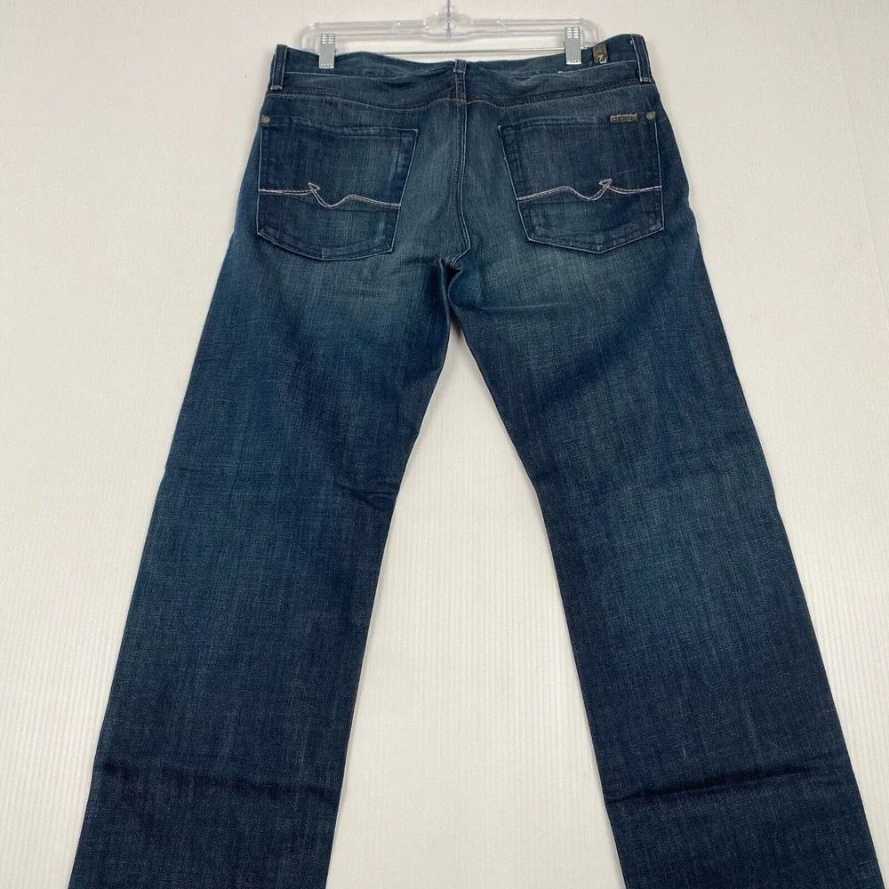 7 For All Mankind Men's Blue Skinny Jeans Size 33 Blue 100% Cotton with Pockets.